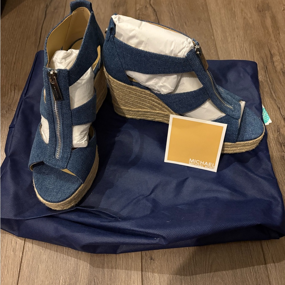 Michael Kors Blue Wedge Sandals